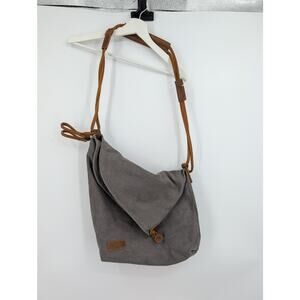 Tom Clovers Gray Canvas Hobo Bag With Leather Accents and Handle Two Way Entry